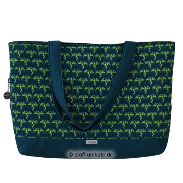 Großer Shopper, XXL-Tasche aus Stoff mit Drachenmotiven. Stoff-Unikate handmade in Germany